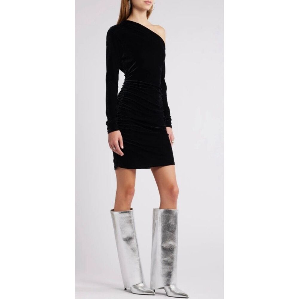 Open Edit Tall Boot in Silver Metallic Size 7.5 Stiletto Heel‎ Pointed Toe